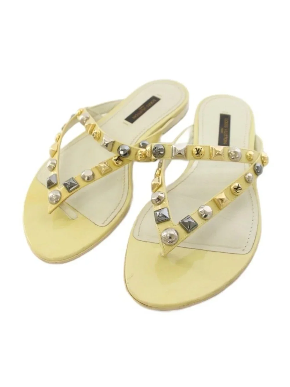 Louis Vuitton Sandals Studs Enamel 35 White Ivory TK